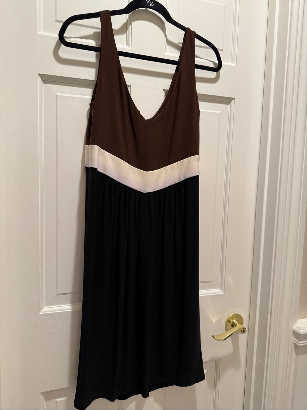 Jones New York Brown, Cream and Black V-Neck Colorblock Dress